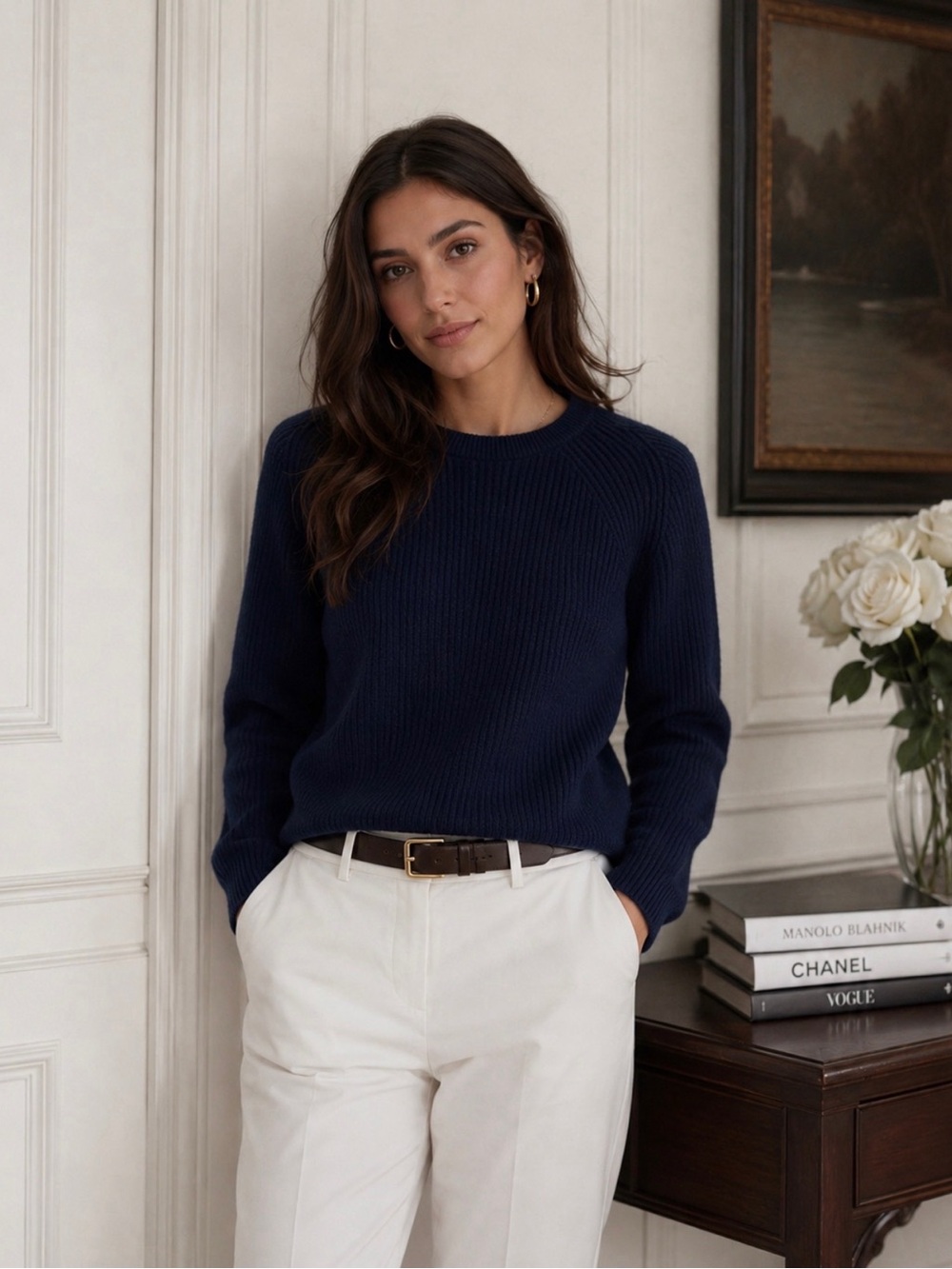 Vineyard Vines Womens 100% Cashmere Sweater XS Navy Ribbed Wide Sleeve Preppy